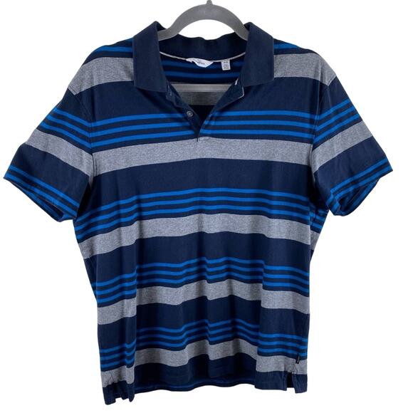 Calvin Klein 100% Cotton Striped Short Sleeve 1/4 Button Up Polo Shirt Size M - Picture 1 of 6
